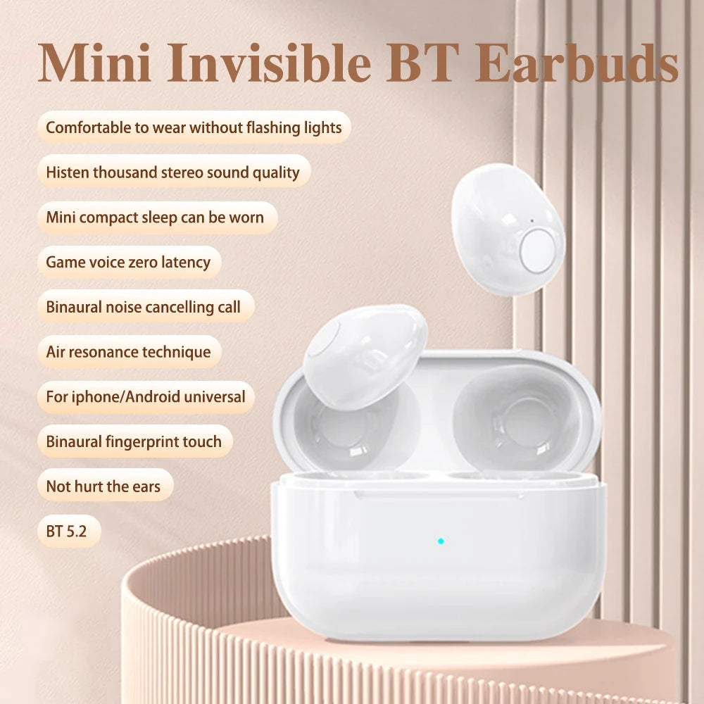 2024 New Mini Invisible Headphones TWS Bluetooth 5.3 Earphones Wireless Heasets HIFI Stereo Noise Reduction Earbuds For iphone