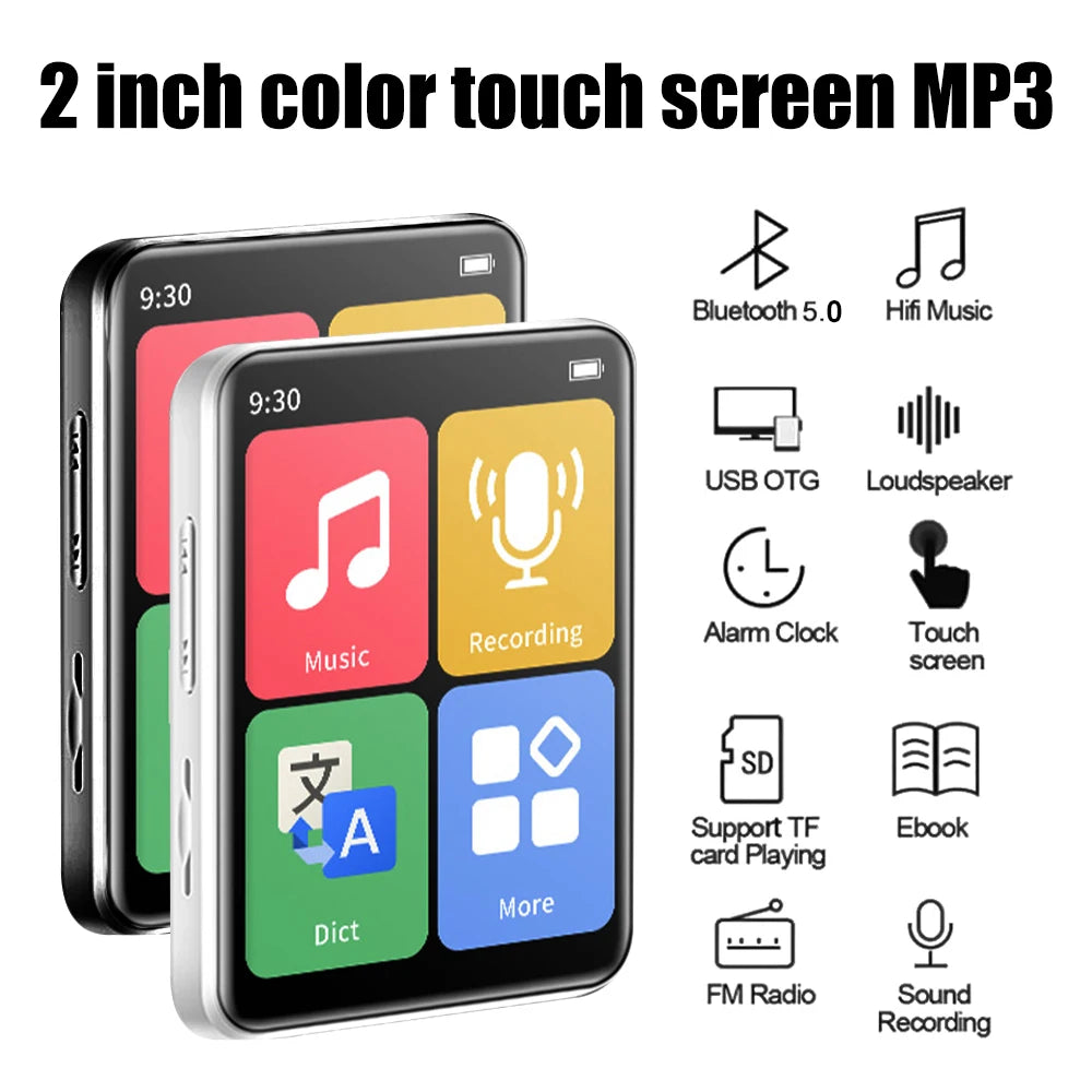 Bluetooth 5.0 MP3 Player Full Touch Screen Student Walkman Hifi Sport Music Player Mp4 Video Player Built In Speaker With E-Book